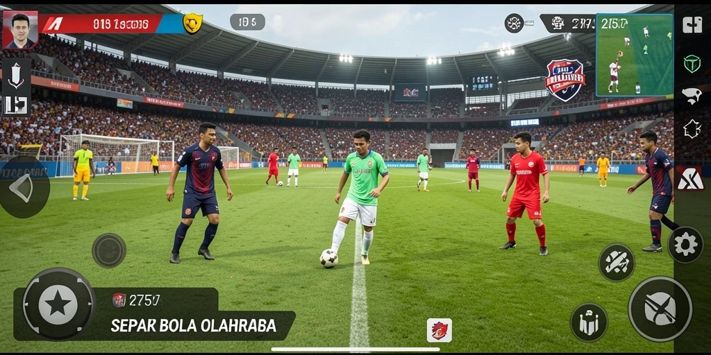 Screenshot gameplay <strong>2757</strong> menampilkan aksi sepak bola yang mendebarkan.