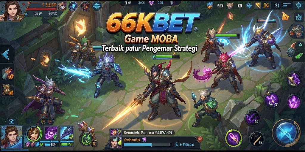 Screenshot gameplay MOBA yang menampilkan pertempuran seru di 66KBET.
