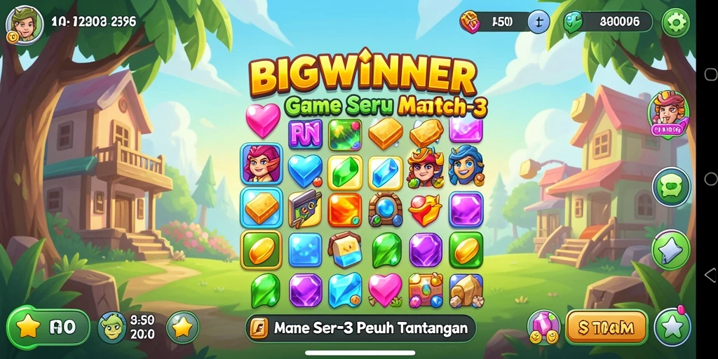 Tampilan gameplay seru saat mencocokkan batu permata di BIGWINNER.
