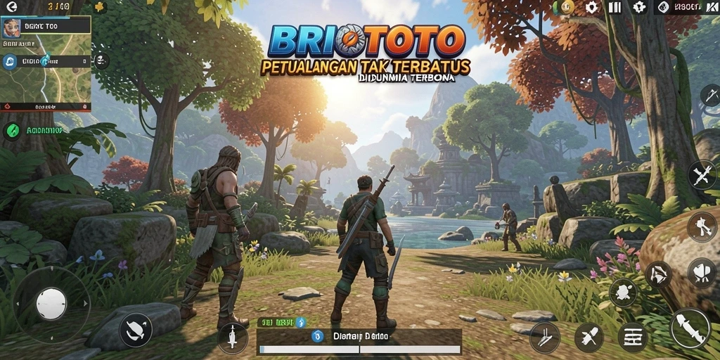 Tangkapan layar utama BRIOTOTO menampilkan petualangan mendebarkan di dunia terbuka.
