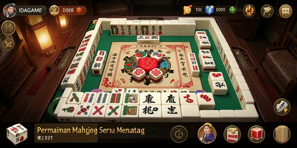 Screenshot gameplay IDAGAME menampilkan papan Mahjong yang penuh warna.