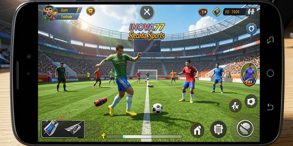 Tampilan gameplay seru dalam INOVA77 dengan grafis olahraga yang memukau.