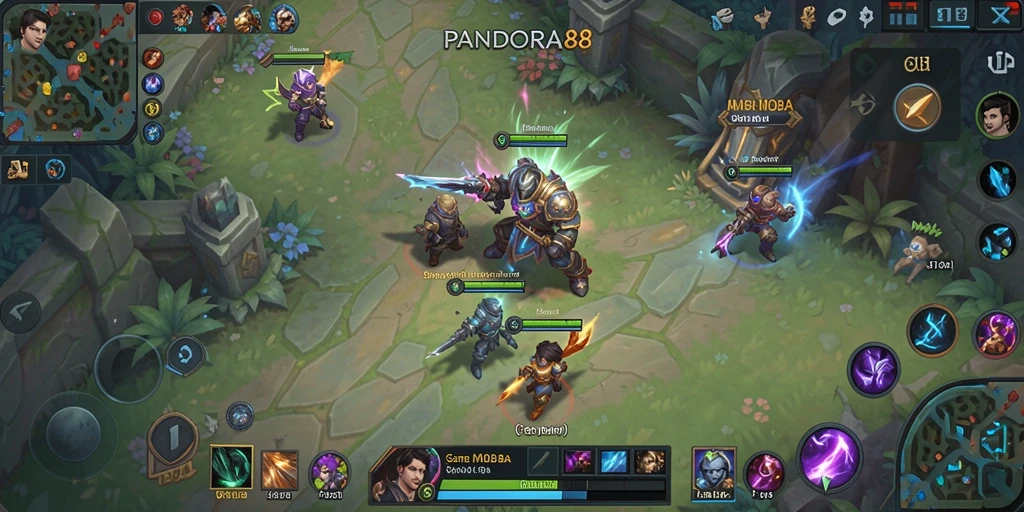 Screenshot menampilkan aksi intens dalam permainan MOBA PANDORA88.