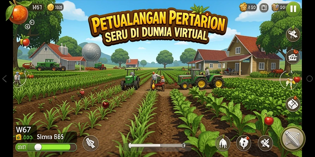 Tampilan gameplay <strong>W67</strong> yang menarik saat bercocok tanam di ladang.